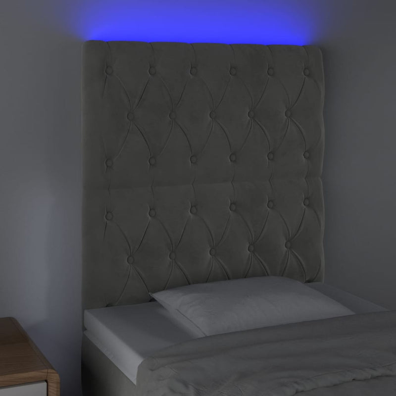 vidaXL világosszürke bársony LED-es fejtámla 80x7x118/128 cm