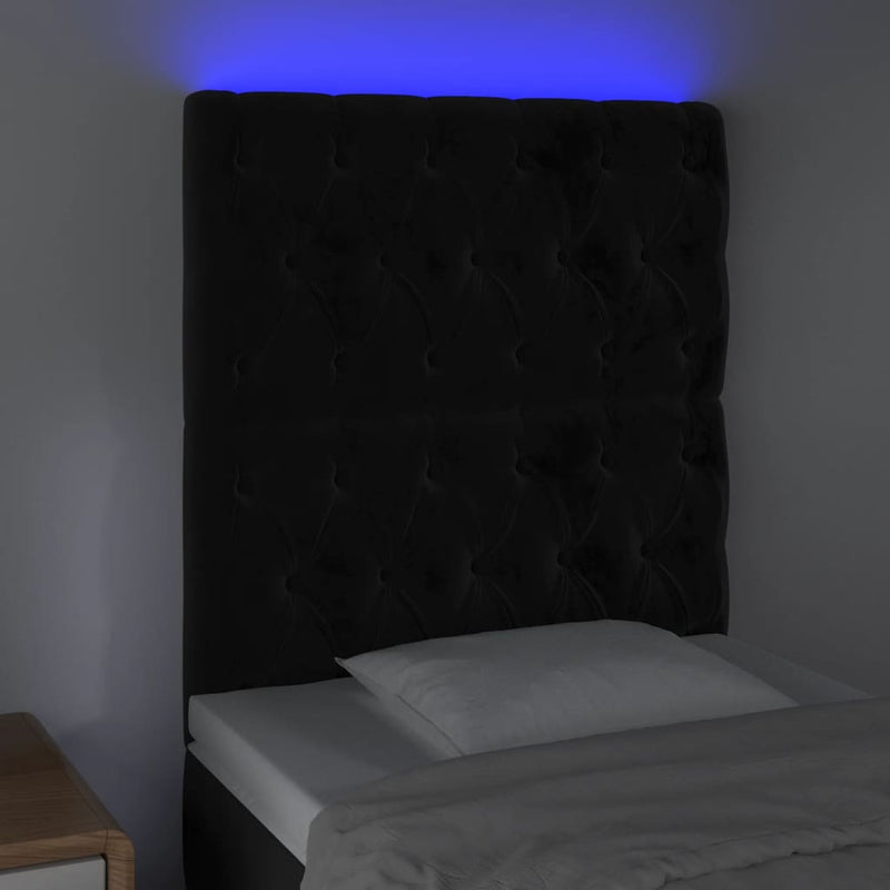 vidaXL fekete bársony LED-es fejtámla 80x7x118/128 cm