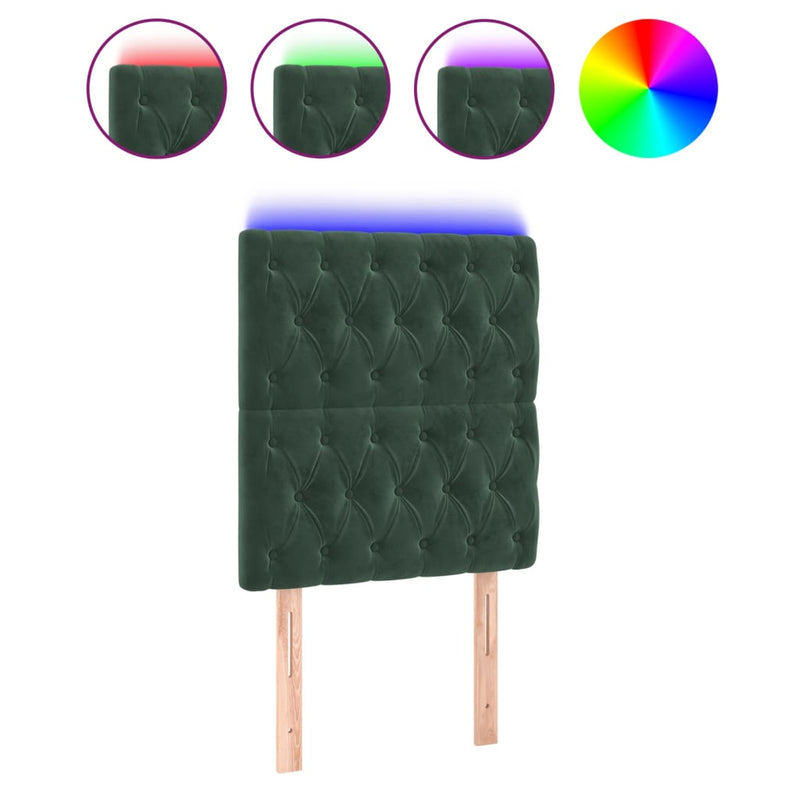 vidaXL sötétzöld bársony LED-es fejtámla 80x7x118/128 cm