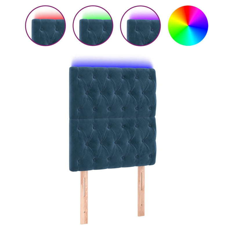 vidaXL sötétkék bársony LED-es fejtámla 80x7x118/128 cm