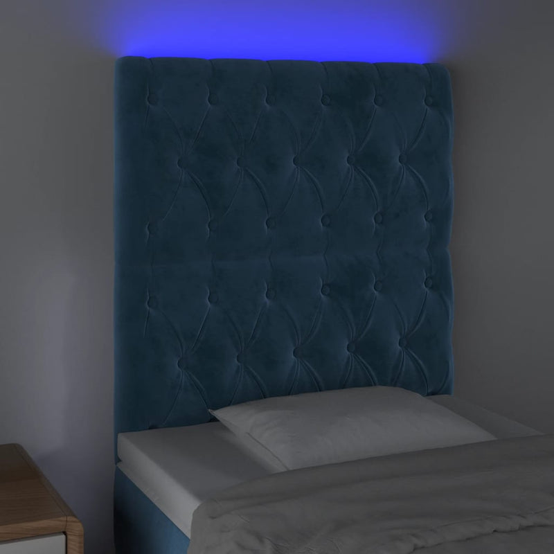 vidaXL sötétkék bársony LED-es fejtámla 80x7x118/128 cm