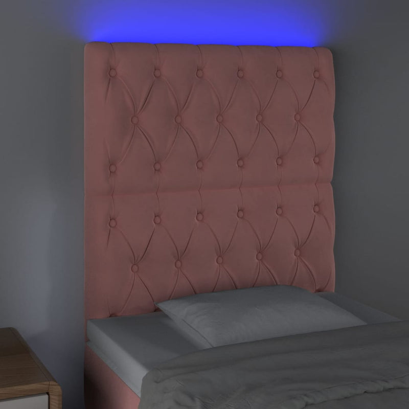 vidaXL rózsaszín bársony LED-es fejtámla 80x7x118/128 cm
