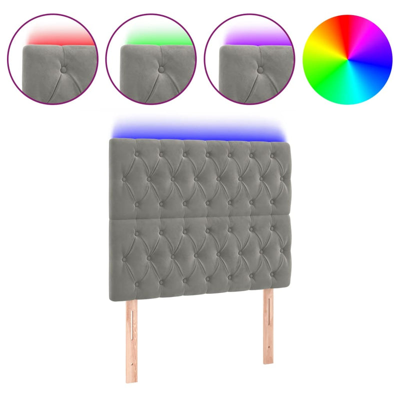 vidaXL világosszürke bársony LED-es fejtámla 90x7x118/128 cm