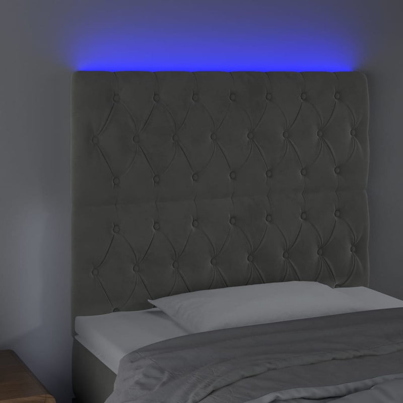 vidaXL világosszürke bársony LED-es fejtámla 90x7x118/128 cm