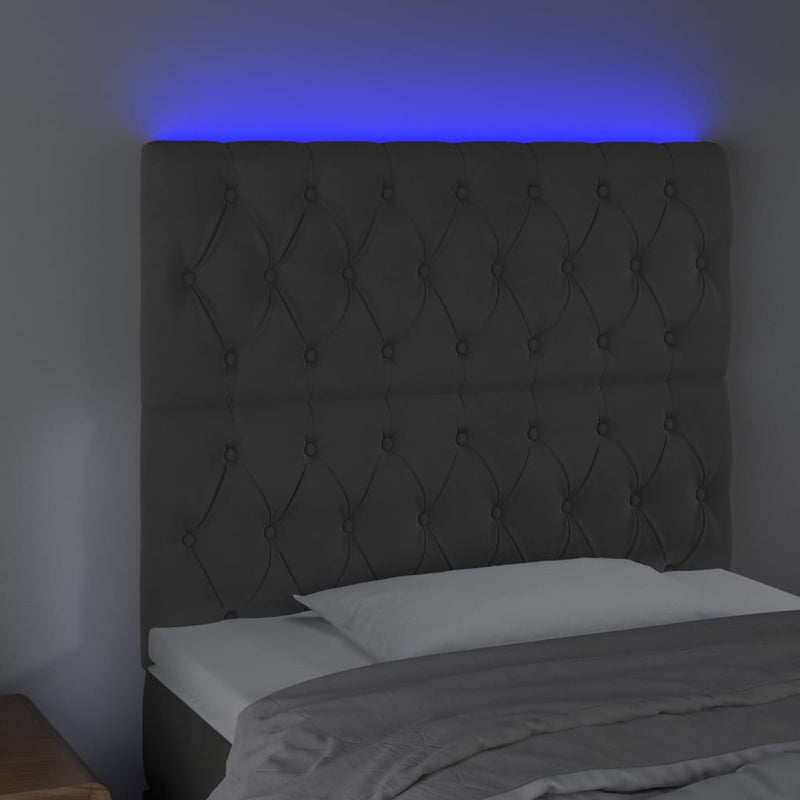 vidaXL sötétszürke bársony LED-es fejtámla 90x7x118/128 cm