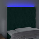vidaXL sötétzöld bársony LED-es fejtámla 90x7x118/128 cm