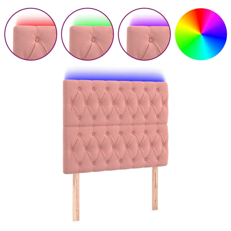 vidaXL rózsaszín bársony LED-es fejtámla 90x7x118/128 cm