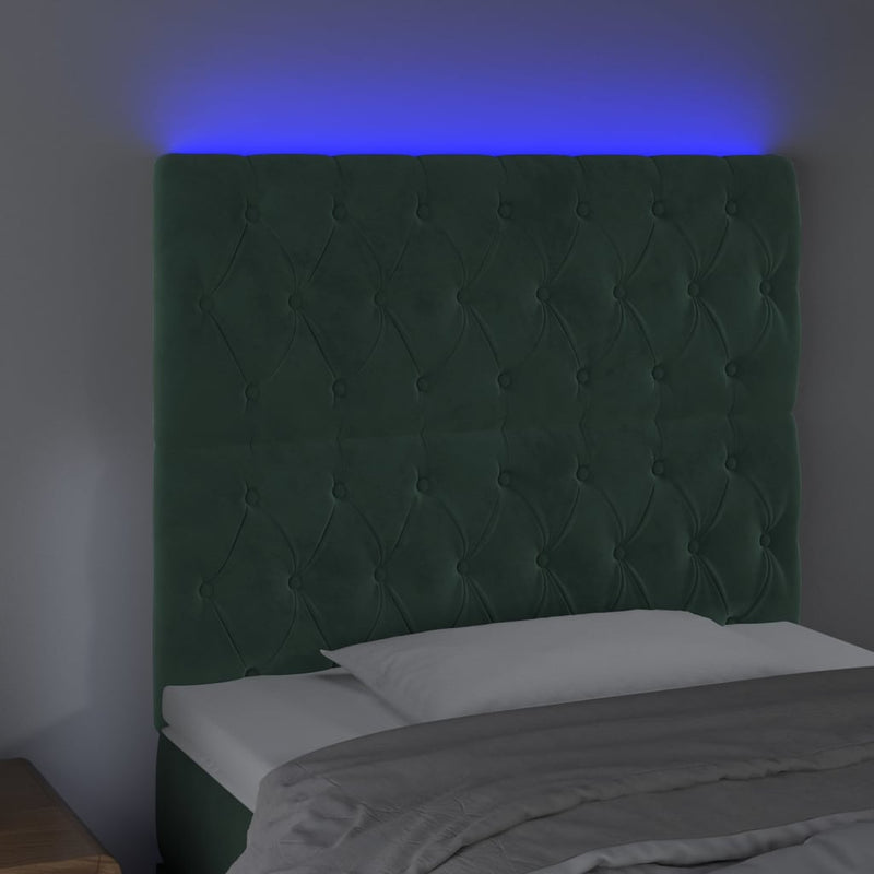 vidaXL sötétzöld bársony LED-es fejtámla 100x7x118/128 cm