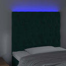 vidaXL sötétzöld bársony LED-es fejtámla 100x7x118/128 cm