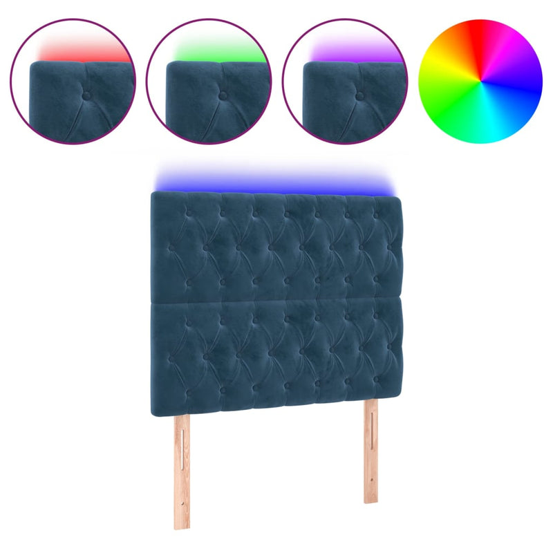 vidaXL sötétkék bársony LED-es fejtámla 100x7x118/128 cm