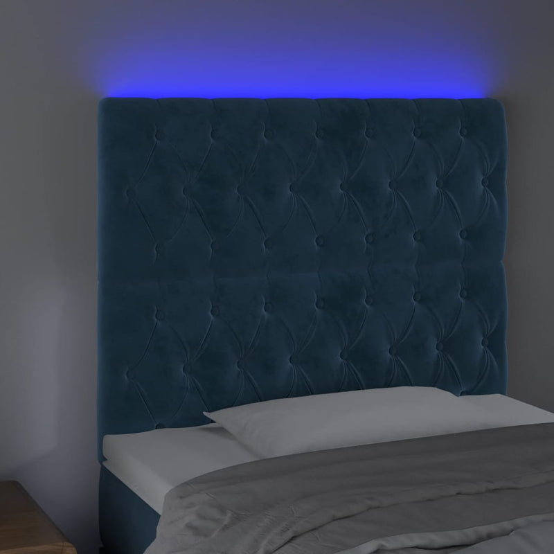 vidaXL sötétkék bársony LED-es fejtámla 100x7x118/128 cm