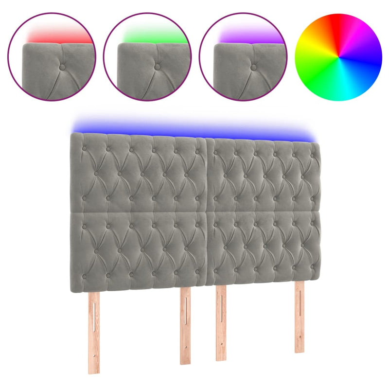 vidaXL világosszürke bársony LED-es fejtámla 144x7x118/128 cm