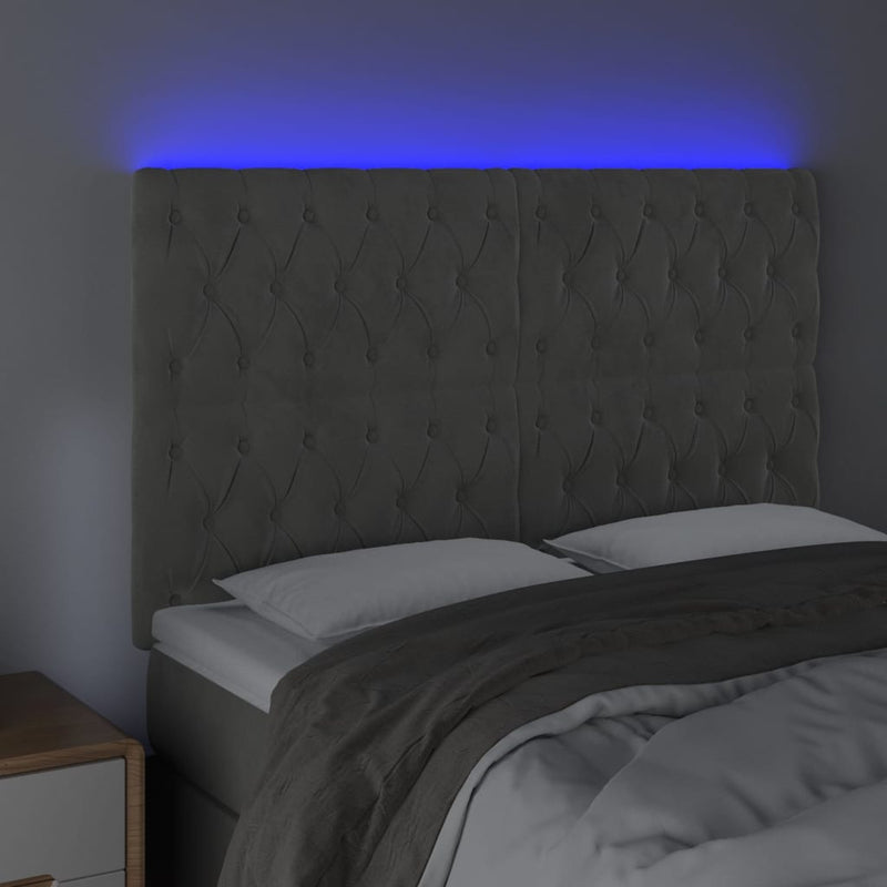 vidaXL világosszürke bársony LED-es fejtámla 144x7x118/128 cm