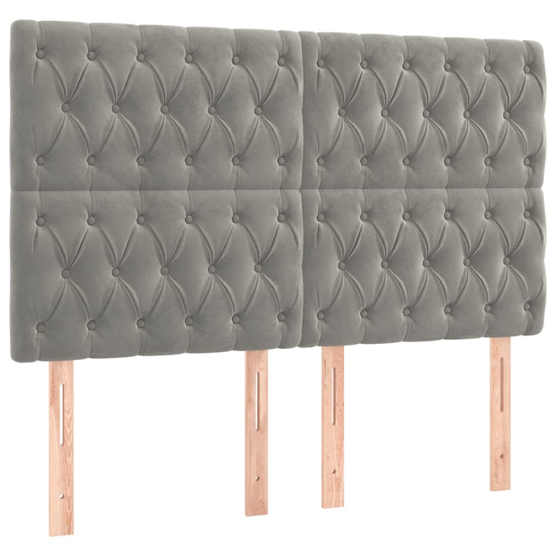 vidaXL világosszürke bársony LED-es fejtámla 144x7x118/128 cm