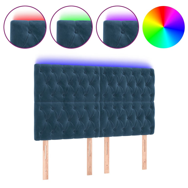 vidaXL sötétkék bársony LED-es fejtámla 144x7x118/128 cm