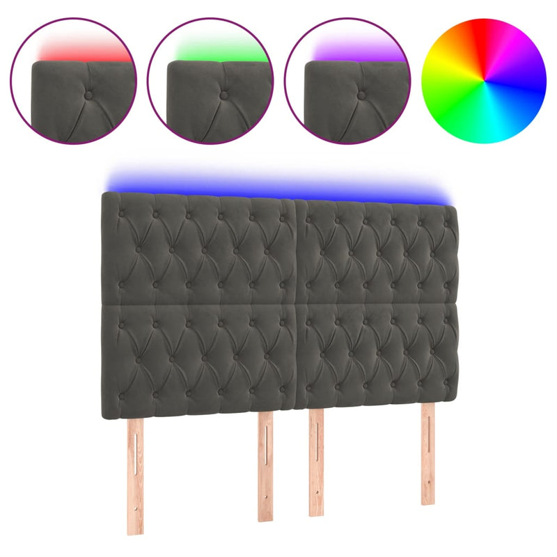 vidaXL sötétszürke bársony LED-es fejtámla 160x7x118/128 cm