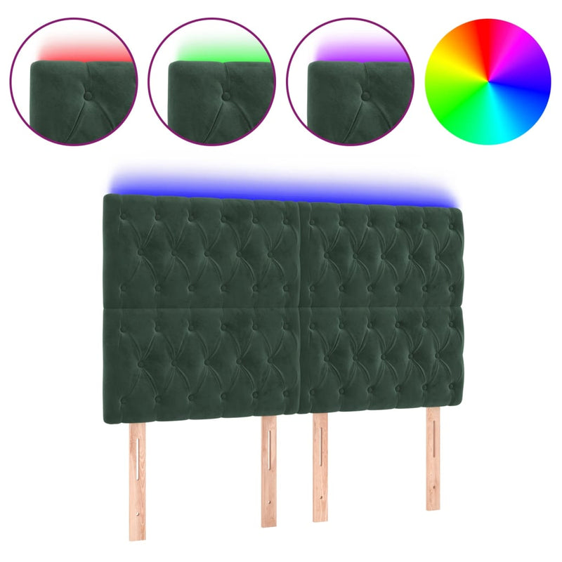 vidaXL sötétzöld bársony LED-es fejtámla 160x7x118/128 cm