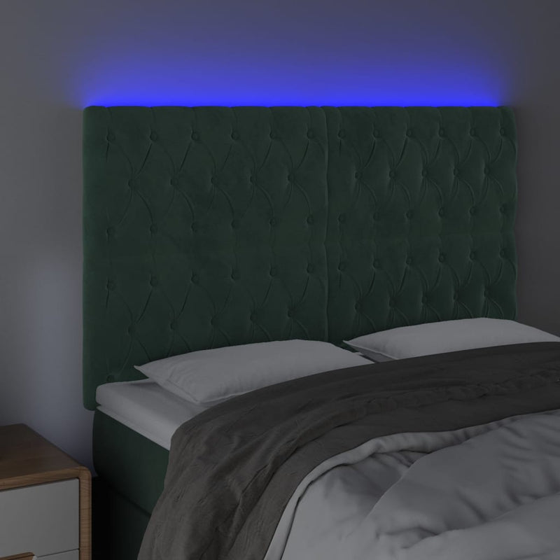 vidaXL sötétzöld bársony LED-es fejtámla 160x7x118/128 cm
