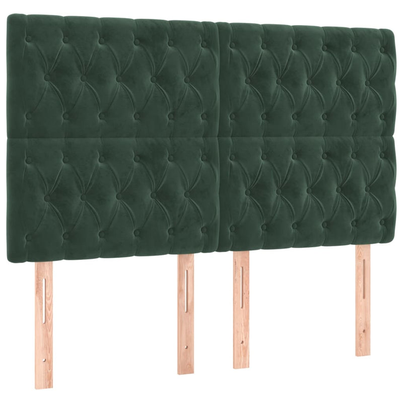 vidaXL sötétzöld bársony LED-es fejtámla 160x7x118/128 cm