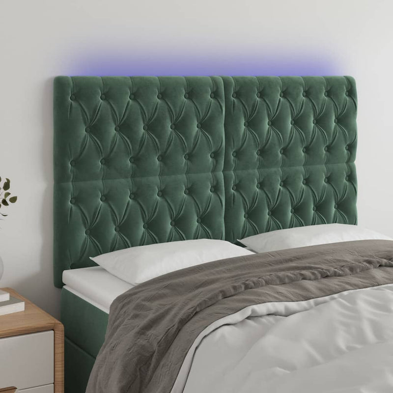 vidaXL sötétzöld bársony LED-es fejtámla 160x7x118/128 cm