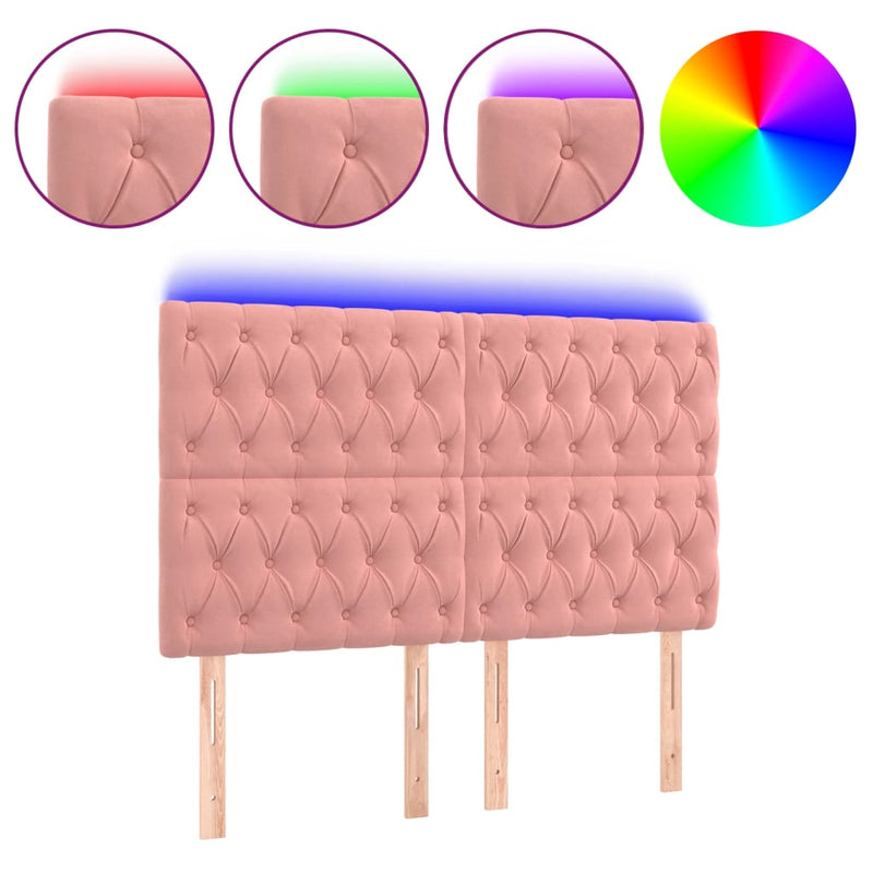 vidaXL rózsaszín bársony LED-es fejtámla 160x7x118/128 cm