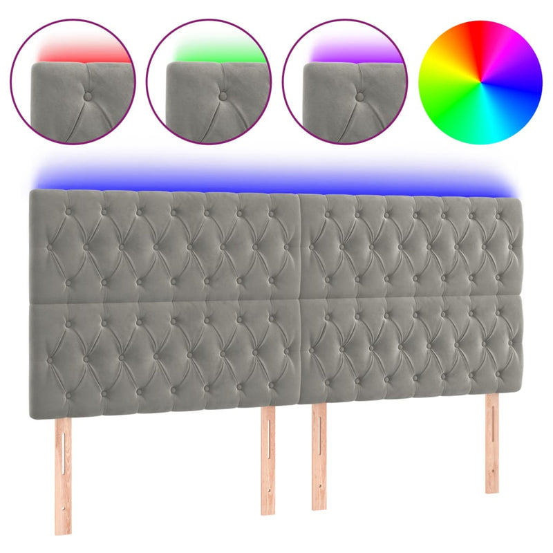vidaXL világosszürke bársony LED-es fejtámla 180x7x118/128 cm