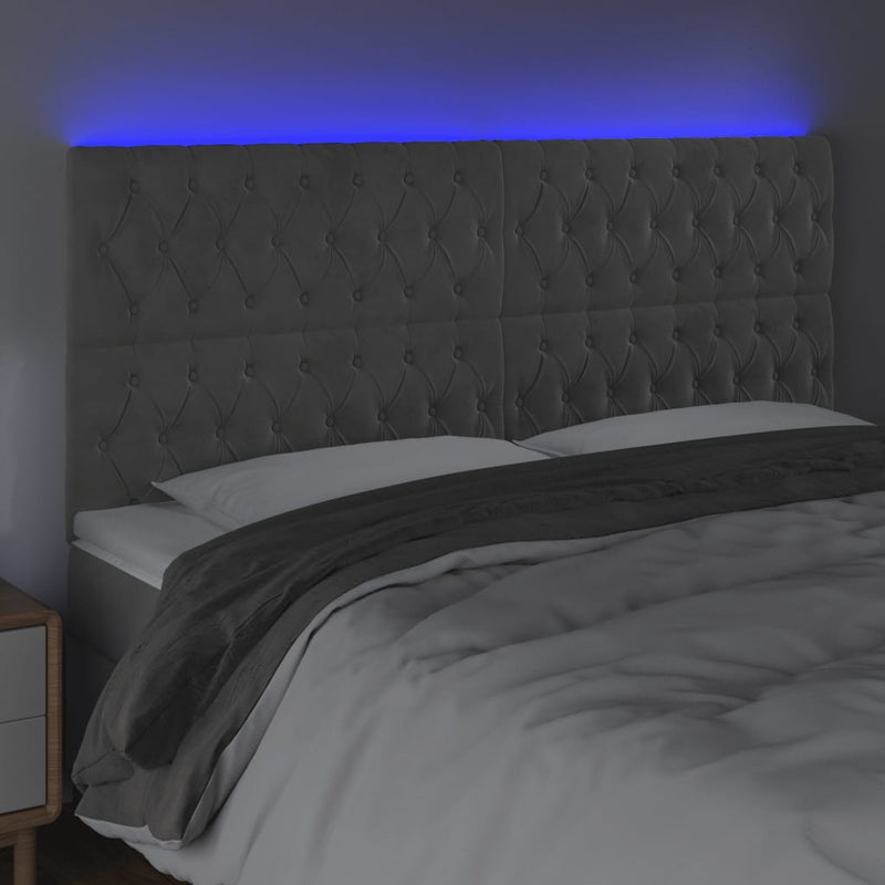 vidaXL világosszürke bársony LED-es fejtámla 180x7x118/128 cm