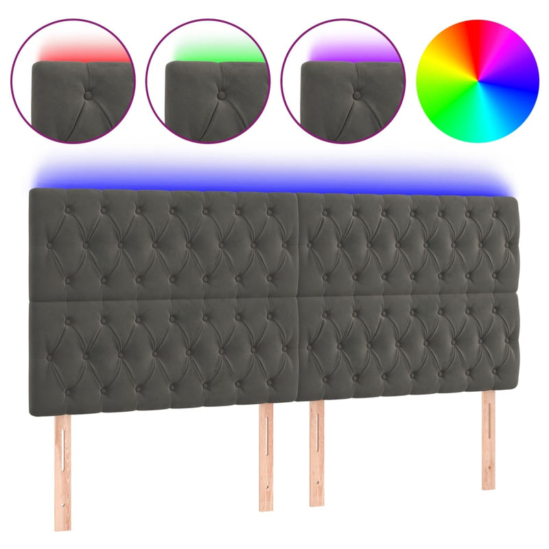 vidaXL sötétszürke bársony LED-es fejtámla 180x7x118/128 cm