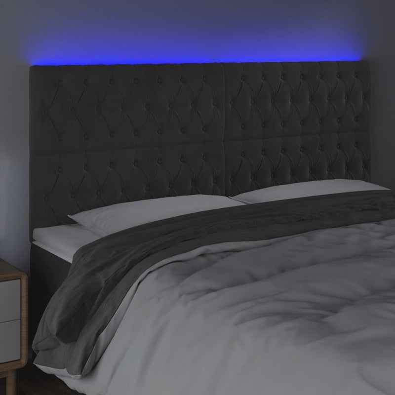 vidaXL sötétszürke bársony LED-es fejtámla 180x7x118/128 cm