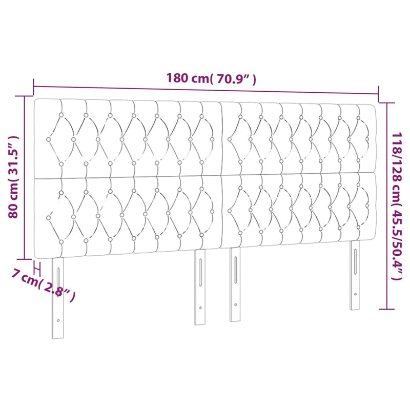 vidaXL sötétszürke bársony LED-es fejtámla 180x7x118/128 cm