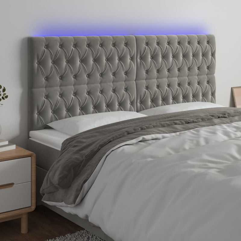 vidaXL világosszürke bársony LED-es fejtámla 200x7x118/128 cm