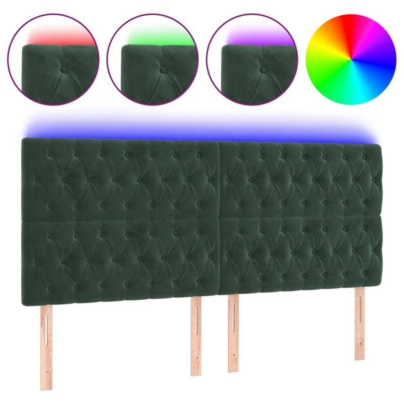 vidaXL sötétzöld bársony LED-es fejtámla 200x7x118/128 cm