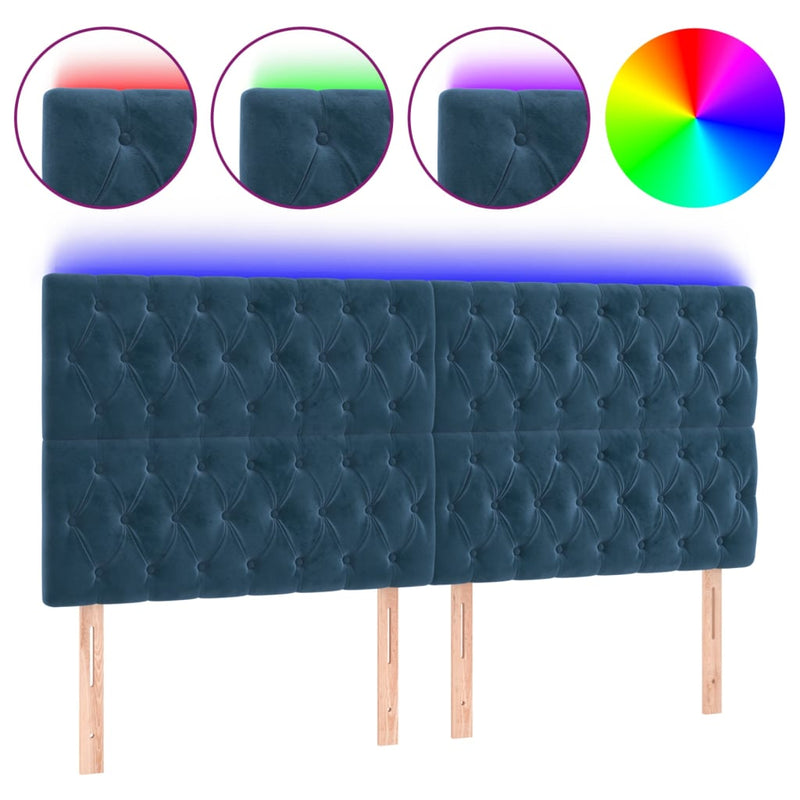 vidaXL sötétkék bársony LED-es fejtámla 200x7x118/128 cm