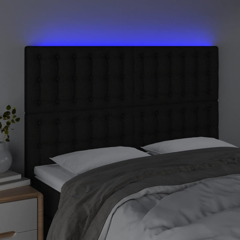 vidaXL fekete szövet LED-es fejtámla 144x5x118/128 cm