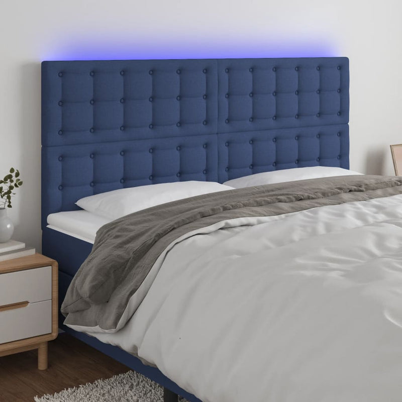 vidaXL kék szövet LED-es fejtámla 160x5x118/128 cm