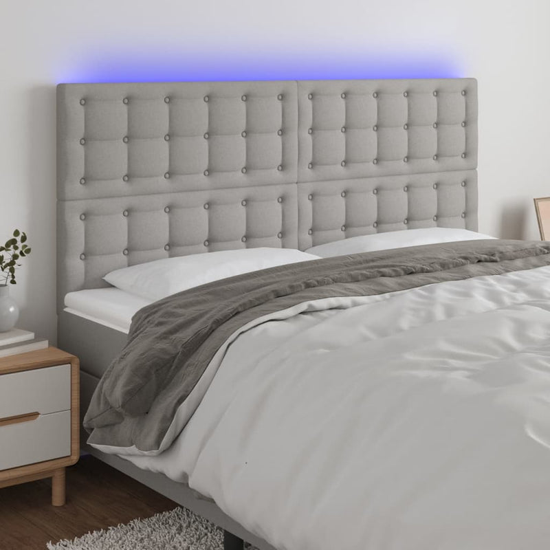 vidaXL világosszürke szövet LED-es fejtámla 200x5x118/128 cm