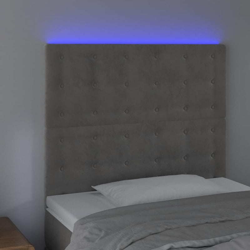 vidaXL világosszürke bársony LED-es fejtámla 80x5x118/128 cm