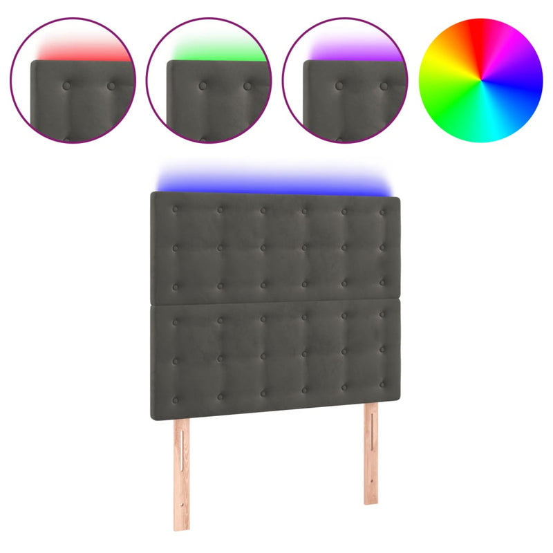 vidaXL sötétszürke bársony LED-es fejtámla 80x5x118/128 cm