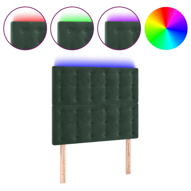 vidaXL sötétzöld bársony LED-es fejtámla 80x5x118/128 cm