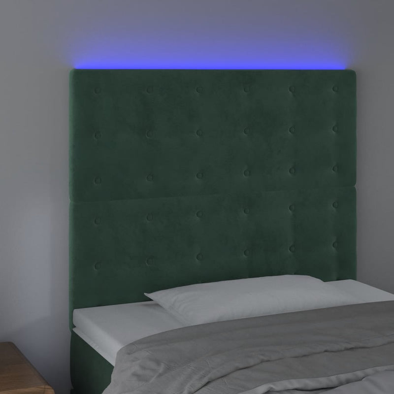vidaXL sötétzöld bársony LED-es fejtámla 80x5x118/128 cm