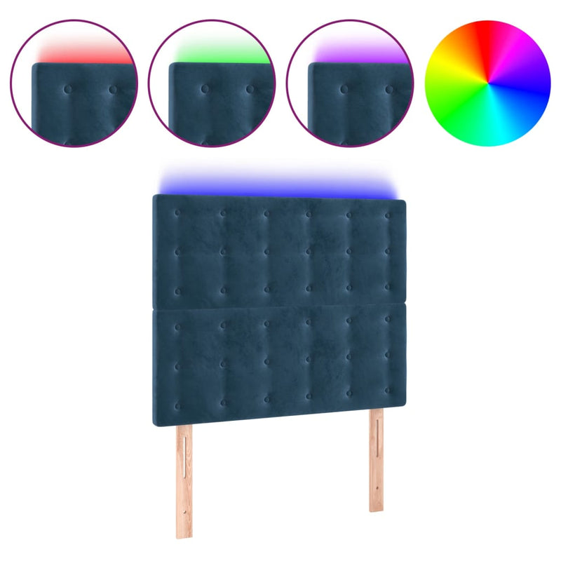 vidaXL sötétkék bársony LED-es fejtámla 80x5x118/128 cm