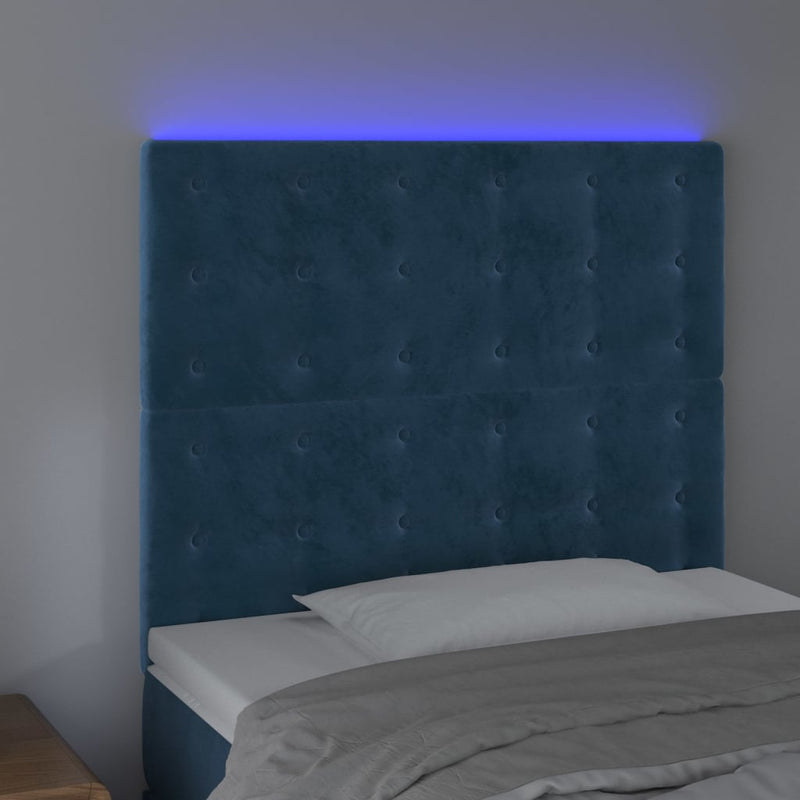 vidaXL sötétkék bársony LED-es fejtámla 80x5x118/128 cm