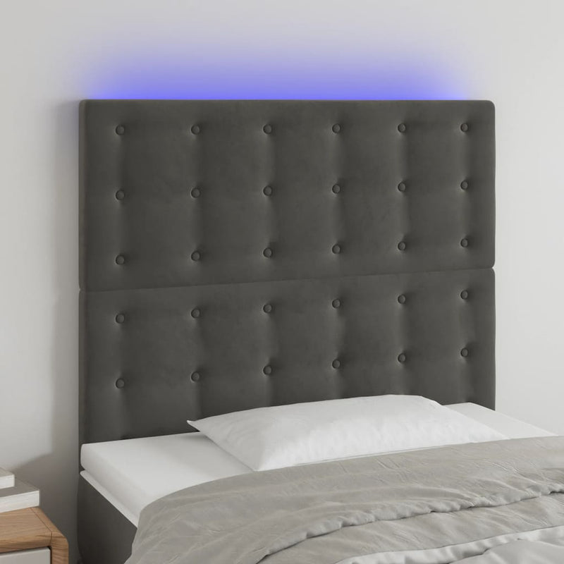 vidaXL sötétszürke bársony LED-es fejtámla 90x5x118/128 cm