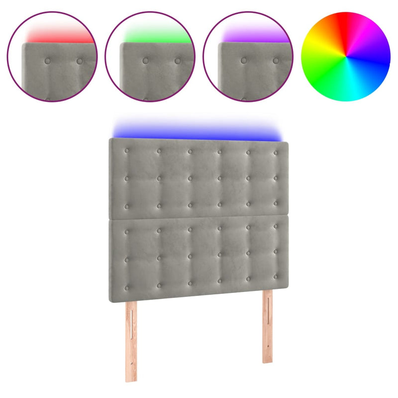 vidaXL világosszürke bársony LED-es fejtámla 100x5x118/128 cm