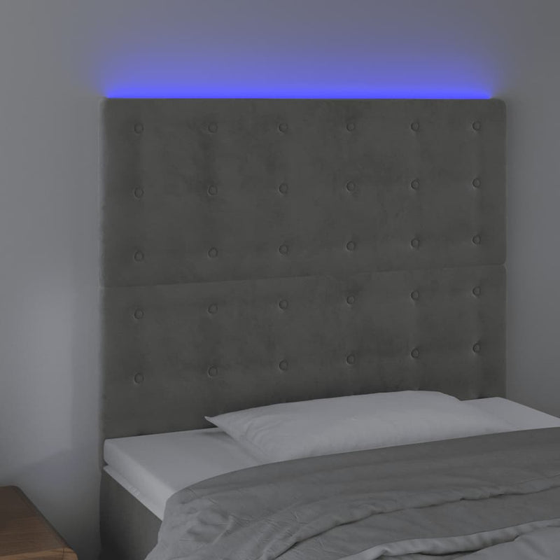 vidaXL világosszürke bársony LED-es fejtámla 100x5x118/128 cm