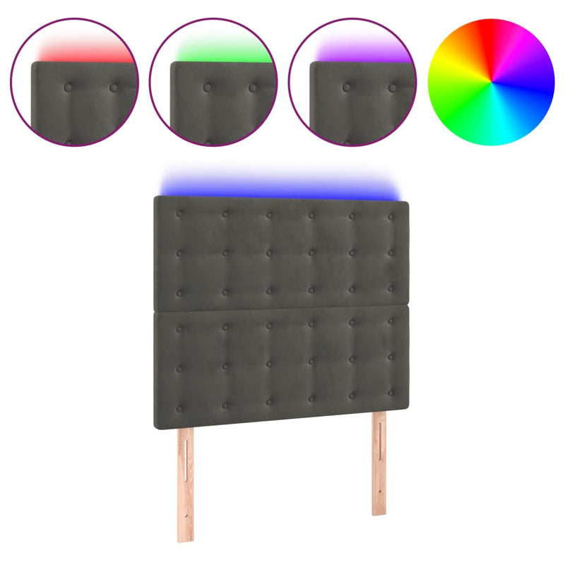 vidaXL sötétszürke bársony LED-es fejtámla 100x5x118/128 cm