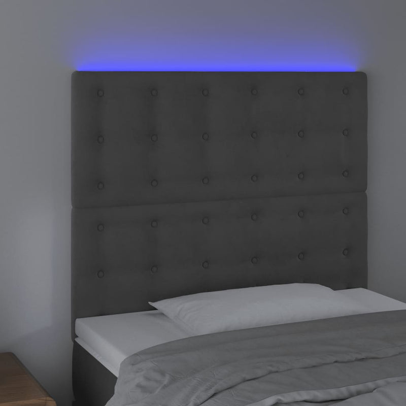 vidaXL sötétszürke bársony LED-es fejtámla 100x5x118/128 cm