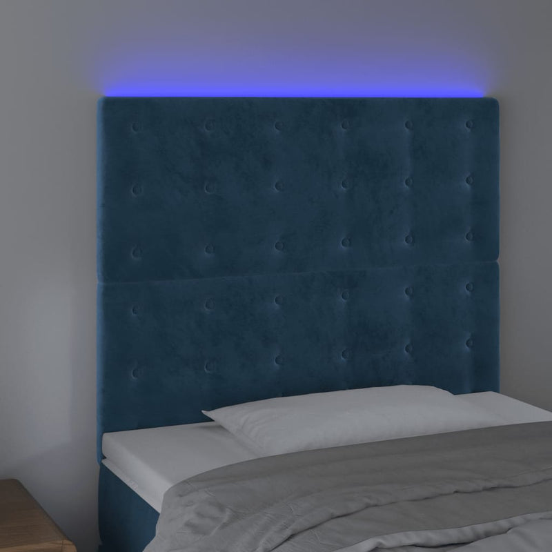 vidaXL sötétkék bársony LED-es fejtámla 100x5x118/128 cm