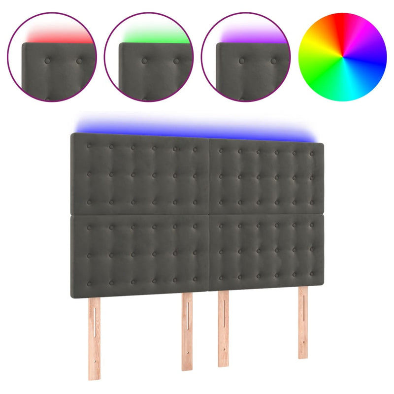 vidaXL sötétszürke bársony LED-es fejtámla 144x5x118/128 cm