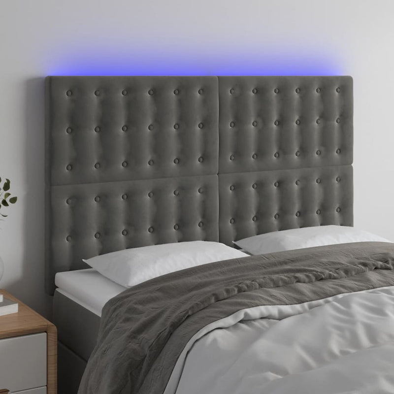 vidaXL sötétszürke bársony LED-es fejtámla 144x5x118/128 cm